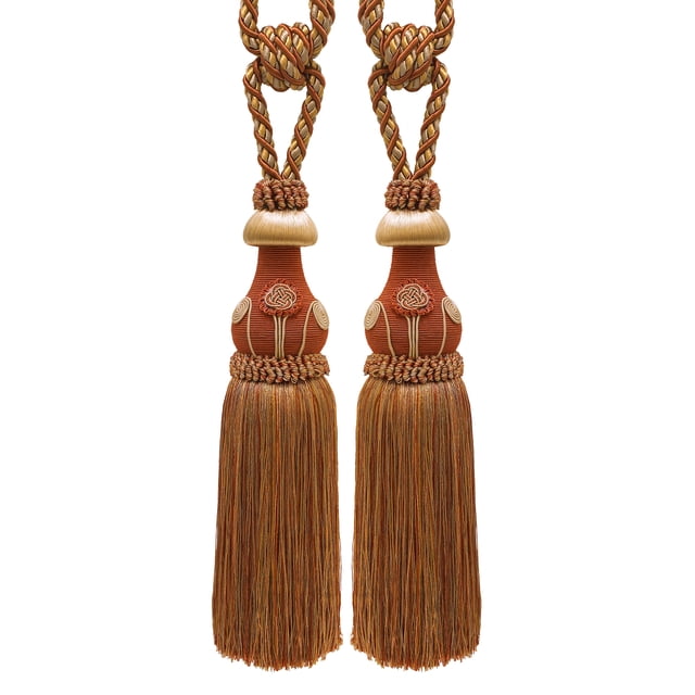 Exquisite Hand Crafted Curtain & Drapery Tassel Tieback, Tassel Length 12" (30.5cm), 32" Spread (81cm) (Style# TBBL1), Cinnamon Toast Orange Multicolor #6122 (Rust, Gold) Set of 2