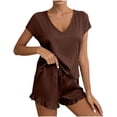 thumbnail image 2 of Gamivast Satin Pajama Sets for Women 2 Piece V-Neck Short Sleeve Top & Ruffle Shorts Sleepwear Silky Soft Lounge Sets Nightwear, 2 of 5