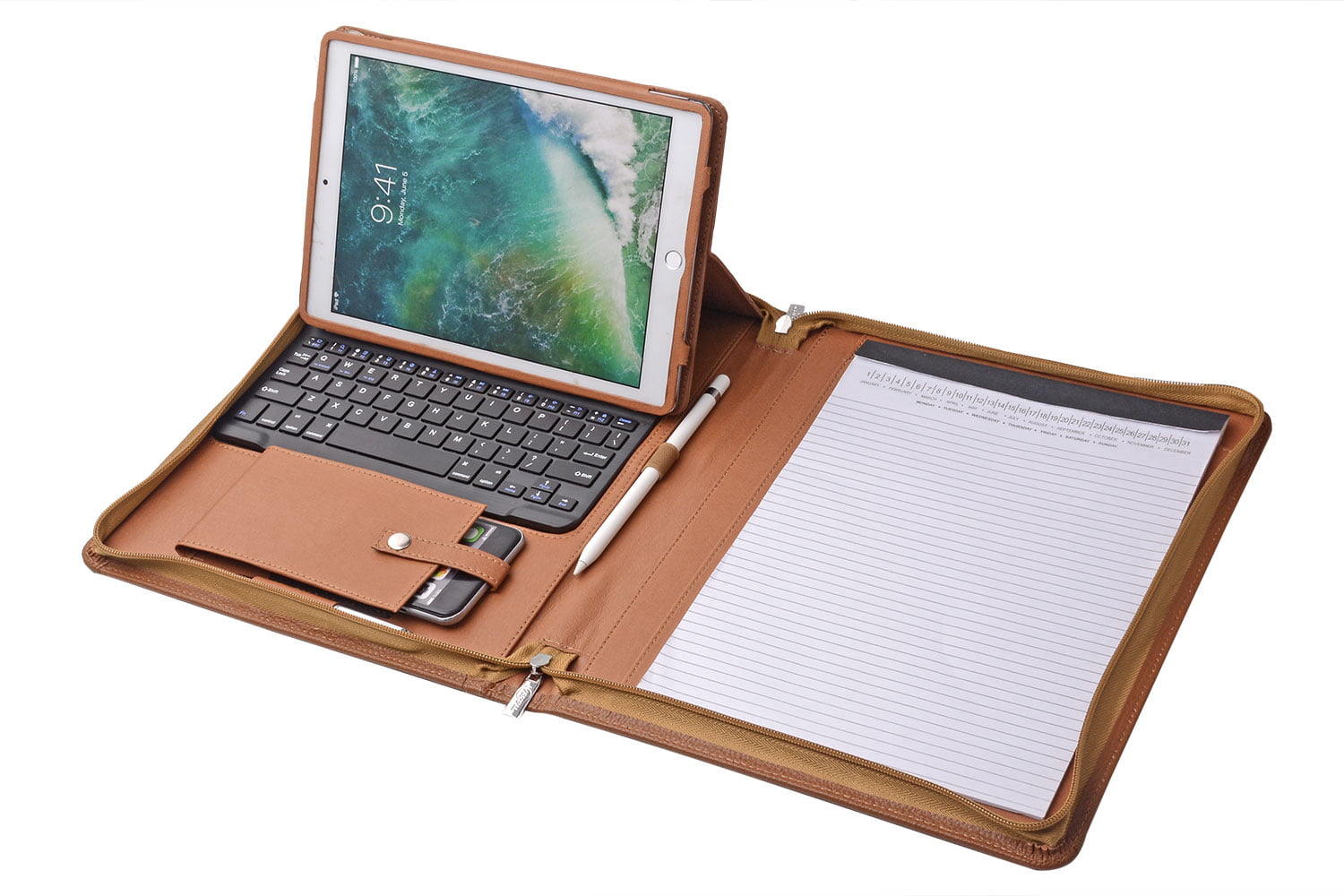 iPad Keyboard Portfolio, Executive Leather Padfolio Case with Bluetooth