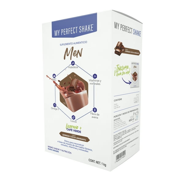 MY PERFECT SHAKE - MEN® - Con 48 nutrientes + Café verde, licopeno, probióticos, omega 3, fibra, proteína y mucho más - Sabor Espresso Cocoa - 1 Kg MY PERFECT SHAKE MEN