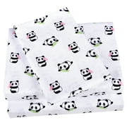 J-pinno Panda Cute Cozy Fun Twin Sheet Set for Kids Girls Boys Children Bedroom Decoration Gift, 100% Cotton Flat Sheet + Fitted Sheet + Pillowcase Bedding Set