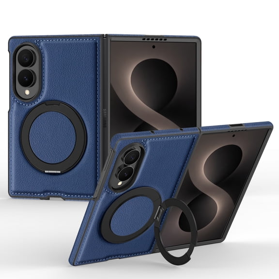 Corliven for Samsung Galaxy Z Fold8 Case with Front Frame Protection, PU Leather PC TPU Shock-Absorbing Cover and Kickstand, Blue