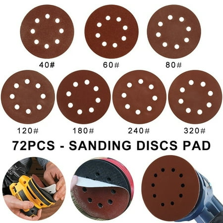 Willstar Premium 72PCS -5 Inch 8-Hole Hook and Loop Sanding Discs - 40 60 80 120 180 240 320 Grit...