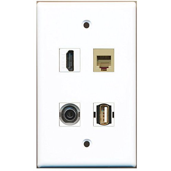 RiteAV - 1 Port HDMI 1 Port USB A-A 1 Port Phone RJ11 RJ12 Beige 1 Port 3.5mm Wall Plate