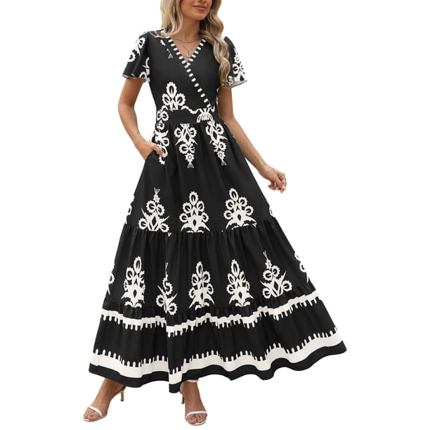 Vestido largo PRETTYGARDEN para mujer, verano 2025, cuello en V, estampado floral