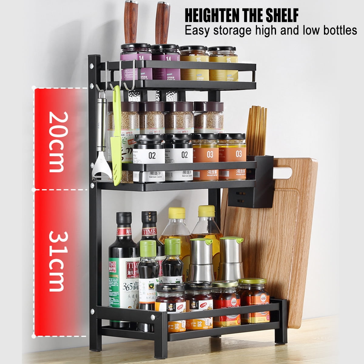 3 Tier Stainless Steel Spice Rack Kitchen Storage Organizer Jars Bottle Shelf 