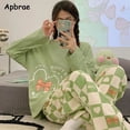 thumbnail image 1 of Pijamas de algodón con dibujos animados para mujer, ropa de dormir Coreana de manga larga, pantalones largos con cuello redondo, con estampado de conejo bonito, novedad, 1 of 3