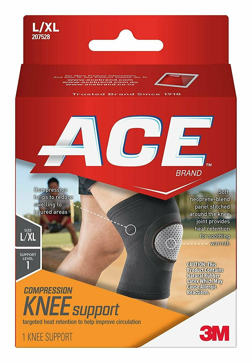 ACE Brand Compression Knee Support, L/XL, Breathable