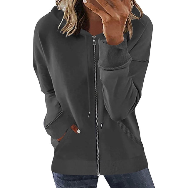 Bellella Chandails en Molleton à Capuche pour Femmes, Fermeture Éclair, Manches Longues, Veste Confortable à Cordon, Gris Foncé m