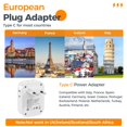 thumbnail image 2 of Adaptador de enchufe de viaje TESSAN de EE. UU. a Europa con 4 enchufes y 3 USB, 2 of 6
