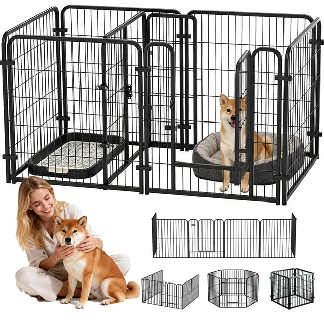 Valla para perro 7 paneles plegable portátil con puerta 120 x 60 x 60 cm adecuada para perros pequeños y medianos