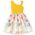 thumbnail image 3 of IPIO Girls’ Yellow One-Shoulder Party Dress with Bow Detail, Ribbed Bodice and Multicolor Rose-Print Tulle Skirt, 3 of 8