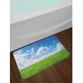 thumbnail image 2 of Blue Sky Bath Mat, Landscape Scenery Print of Greenery Land with a Clear Clouds Sky, Plush Bathroom Decor Mat with Non Slip Backing, 29.5" X 17.5", Lime Green and Sea Blue, by Ambesonne, 2 of 2