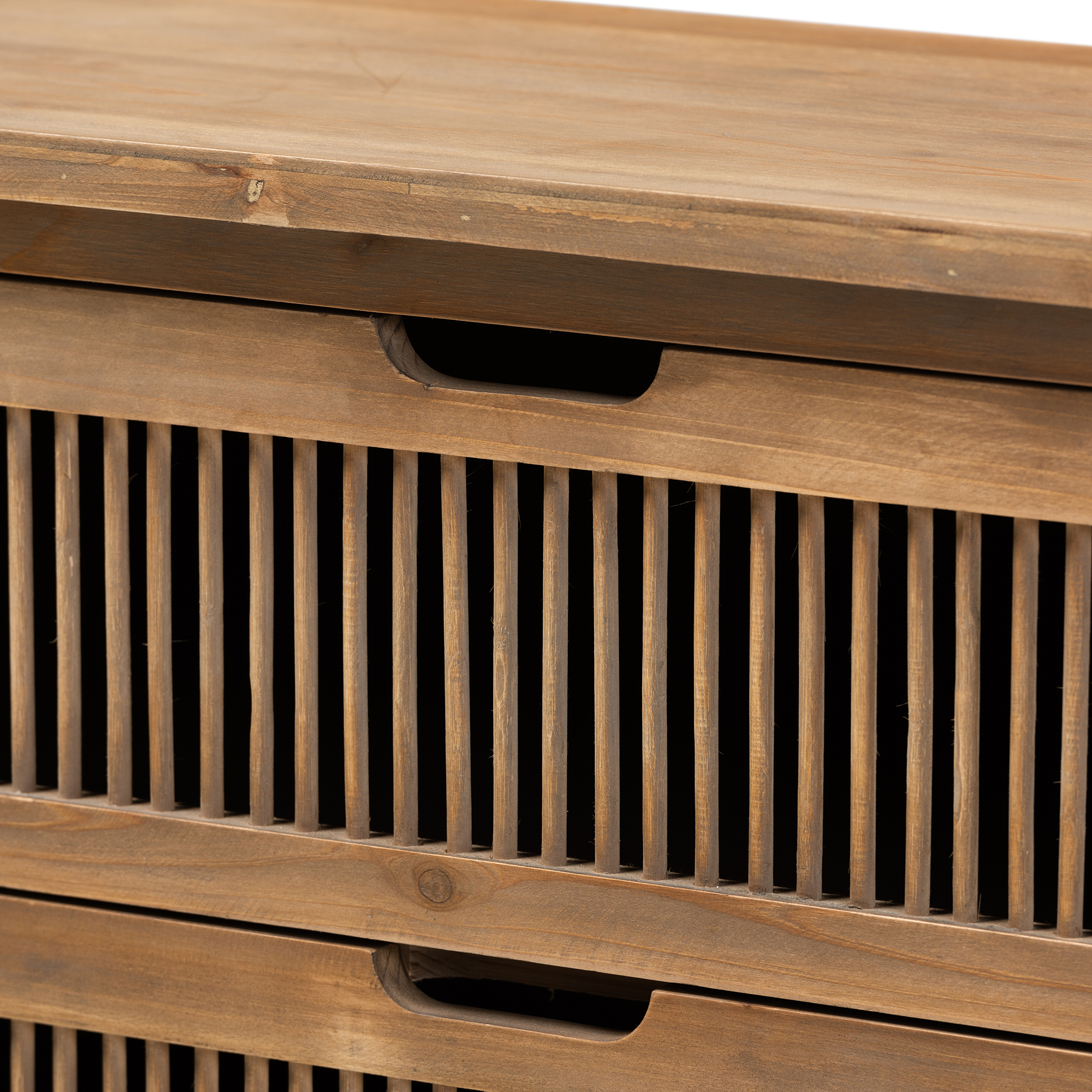 Baxton Studio Clement Rustic Transitional Medium Oak Finished 3-Drawer Wood Spindle Chest