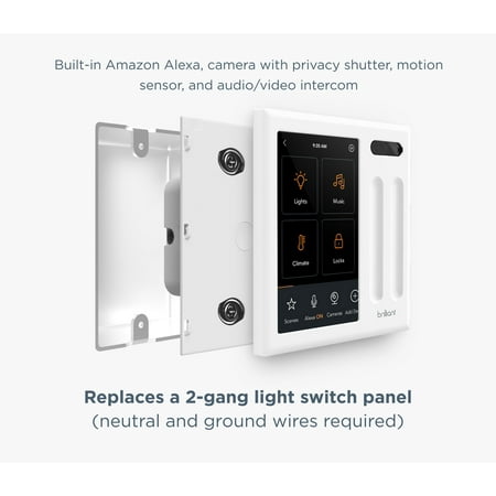 Brilliant - Wi-Fi Smart 2-Switch Home Control Panel with Voice Assistant - White