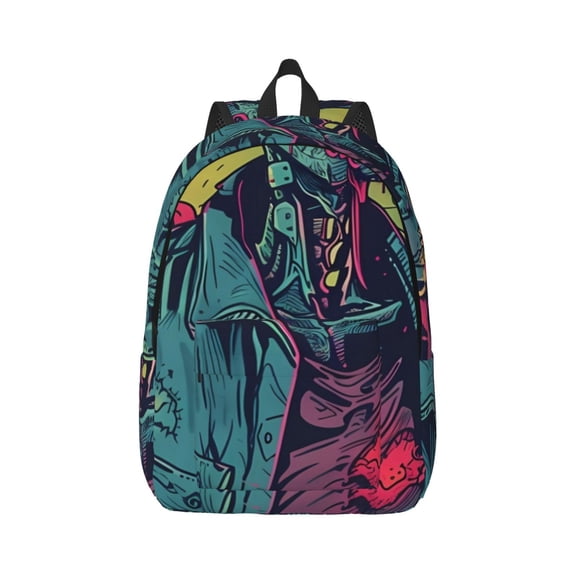 Rateoe Neon Zombie Skull Pattern Canvas College Laptop Backpack,Travel Daypack,Durable Rucksack Travel Notebook Bag School Backpack Book Bag for Men Women-Small