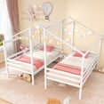 thumbnail image 1 of Gymax Cadres de Lit Double Simple pour Enfants avec Table Intégrée et Port USB, Garde-Corps, 1 of 10