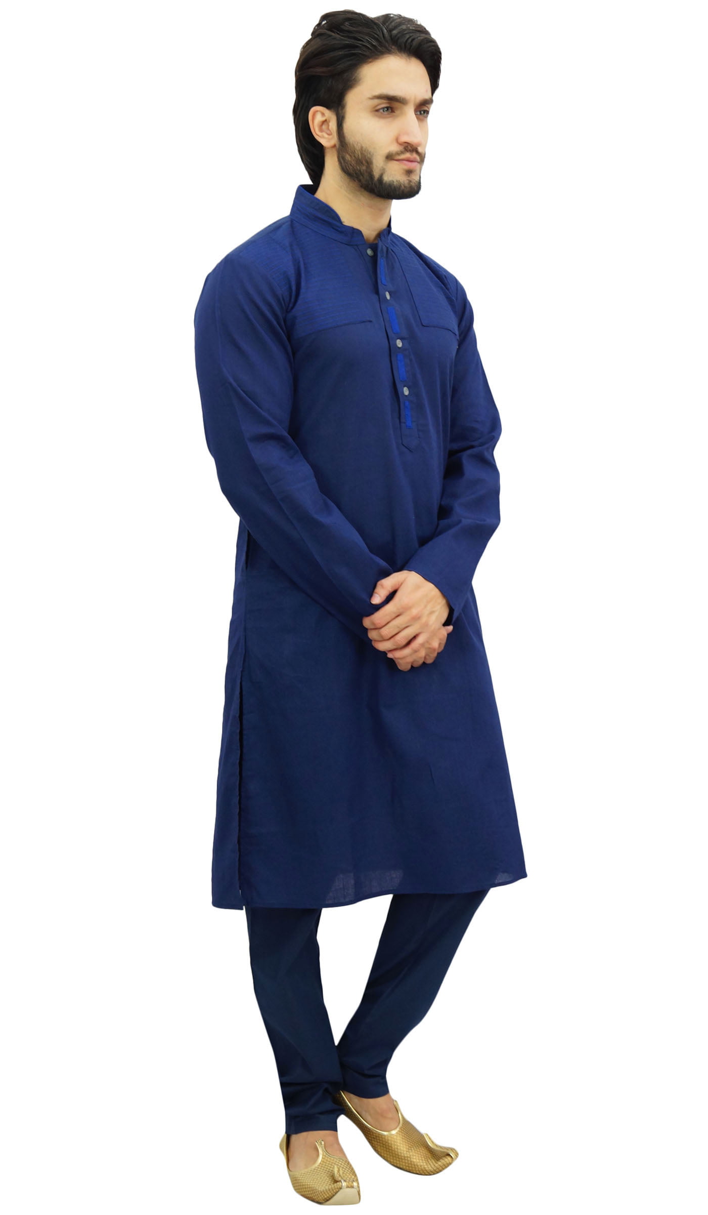 Atasi Men's Party Wear Linen Kurta Pyjama Set Blue Ethnic Shirt 