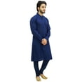 thumbnail image 3 of Atasi Men's Party Wear Linen Kurta Pyjama Set Blue Ethnic Shirt-Large, 3 of 6
