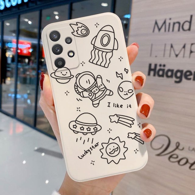 Samsung Funda A51 A71 A31 A52 A50 A32 A12 M12 A30S A50S Square Creative Astronaut Silicona Carcasa Cámara Protección Completa A Prueba De Golpes Pareja Cubierta