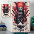 thumbnail image 3 of 4 Pcs Japanese Samurai Bathroom Shower Curtain Set with Rug, Toilet Lid Cover and Bath Mat Watercolor Ink Samurai Anime Bathroom Shower Curtain with 12 Hooks Accessories Decorative, 3 of 6