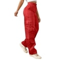 thumbnail image 2 of RUTAYY Women's Cargo Pants Solid Color Stretch Casual with Zipper Pocket Daily Wear Comfortable Breathable Classic Stylish Trousers, 2 of 5