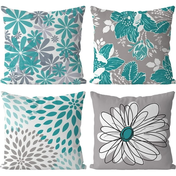 Teal Pillow Covers 20x20 Set of 4 Teal Decorative Throw Pillow Cover for Couch Modern Daisy Pillows Case for Living Room Cushion Bed Outdoor Home Decor