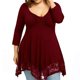 thumbnail image 5 of Vestido corto de empalme de encaje de talla grande para mujer Blusa de manga larga sexy Top informal de trabajo Vogacara AP1427-01B, 5 of 7