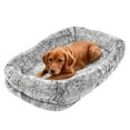 thumbnail image 4 of Wooflex Extra-Large Dog Bed with Pillow & Blanket, 78” Washable Faux Fur, Soft Gray, Comfortable for Humans and Pets, 4 of 11
