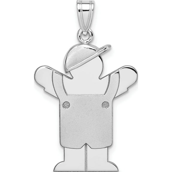 14K White Gold Medium Boy With Hat On Left Engravable Charm (30 X 20) Made In United States xk428