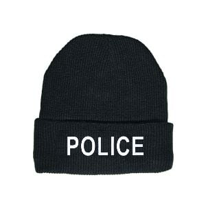 Hero's Pride POLICE Watch Cap Black with White Embroidery One Size Fits All Acrylic Knit