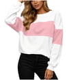 thumbnail image 4 of BXJX Womens Sweatshirts, Pullover Crew Neck Long Sleeve Color Block Daily Wear Tops Pink Size L, 4 of 9