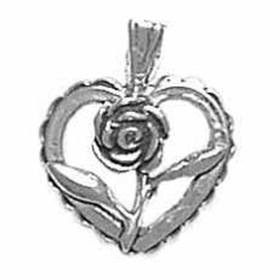 Sterling Silver 16" .8mm Box Chain Heart With Flower Pendant Necklace