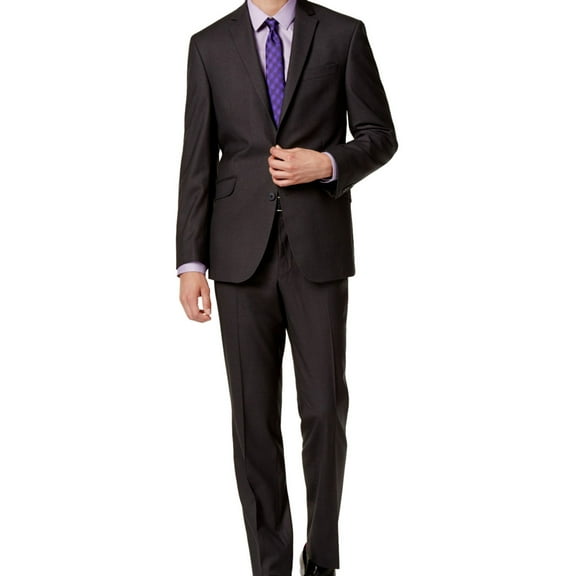 Kenneth Cole Mens Slim fit plaid Two Button Formal Suit, Grey, 40 Regular / 33W x 36L