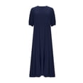 thumbnail image 5 of asdoklhq Dress for Women Fashion Women Summer Casual Round-Neck Short Sleeve Solid Long Dress Navy XL, 5 of 6