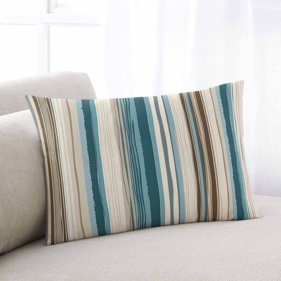 Turquoise Beige Throw Pillow Covers, Boho Vertical Stripes Bohemian Retro Soft Breathable Pillow Cases with Invisible Zipper for Sleeping, Queen Size Pillowcases for Couch Bed Sofa Chair 20x30 Inches