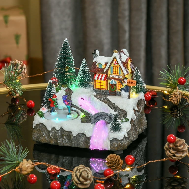 HOMCOM Christmas Village w/ LED Light Music Fiber Optic Battery-Operated