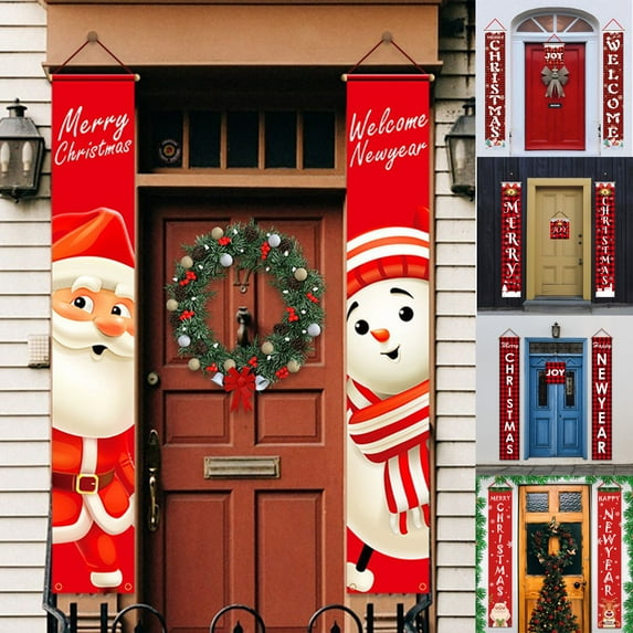 Happy date Merry Christmas Banners,New Year Outdoor Indoor Christmas Decorations welcome Bright Red Xmas Porch Sign Hanging for Home Wall Door Holiday Party Decor