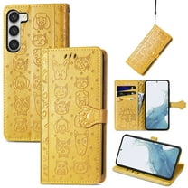 for Samsung Galaxy S22 Plus Case Wallet,Magnetic Closure PU Leather Cute Embossed with Wrist Strap, RFID Blocking Card Slots Pocket Flip Kickstand Protective Phone Case Cover,Yellow