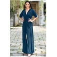 thumbnail image 2 of KOH KOH Long Sexy V-Neck Short Sleeve Slit Flowy Cocktail Evening Bridesmaid Wedding Guest Party Summer Tall Dressy Maxi Dress Gown For Women Blue Teal Large US 12-14 NT290, 2 of 7