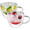 thumbnail image 3 of Juego de 2 tazas de café de vidrio de doble pared, tazas de café de vidrio transparente con asa, taza de café aislada, taza de café de borosilicato, resistente al calor, 3 of 4