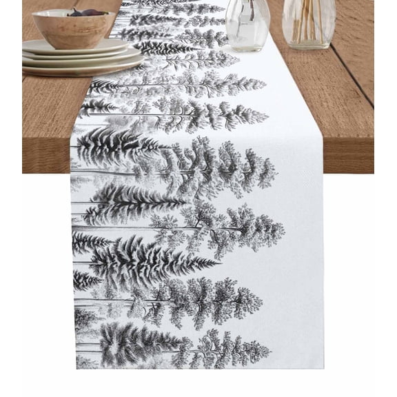 Ldtrchee Grey White Tree Table Runner 72 Inches, Forest Nature Wild Botanical Plant Bed Runner Dresser Scarves Tabletop for Indoor Outdoor Parties/Ceremony/Banquet, 18" x 72"
