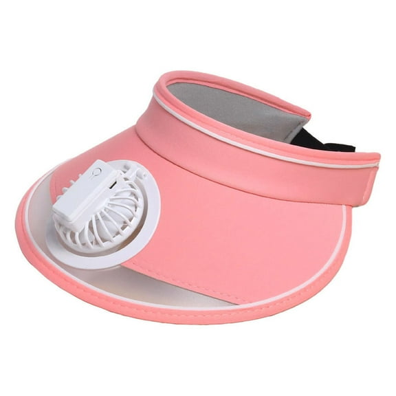 RoamHome Translucent Sun Visor Hat with Mini Fan Rechargeable, 360 Degree Rotating, Summer Big Eaves Outdoor Cool Hat for Outdoor Hiking Fishing Camping (Pink)