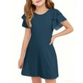 thumbnail image 4 of TQWQT Girls Dresses Size 10-12 Ruffle Short Sleeve Dress Summer Cute Dark Blue Dress Size 10-12 Kids Crewneck School Dress Trendy Basic Tween Girls T-Shirt Dress Dark Blue 120, 4 of 4