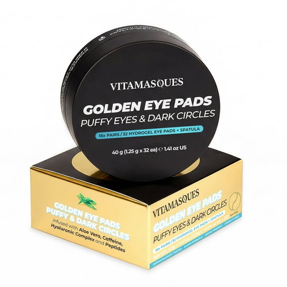 Vitamasques Golden Hydrogel Eye Pads for Puffy Eyes & Dark Circles, 16 Pairs