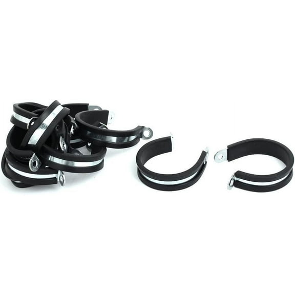 50mm Dia Rubber Lined R Shaped Zinc Plated Pipe Clip Cable Clamp 10pcs