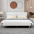 thumbnail image 2 of AGARTT Upholstered Platform King Size Bed Frame with Headboard Wooden Slats Support,White Linen, 2 of 6