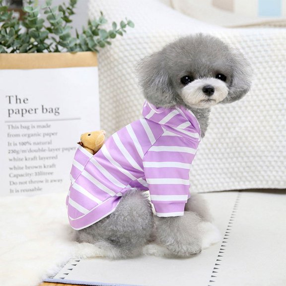 Yidarton Fall/winter Pet Dog Clothes Dog Clothes Pet Clothes Striped Bear Doll Vests Teddy Bear Detachable purple