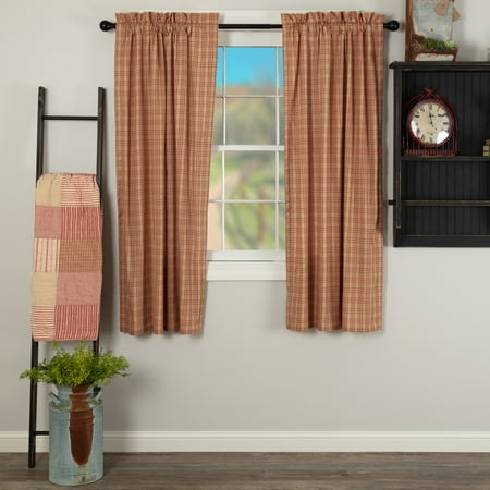 Window Cotton Country Red Farmhouse Curtains Miller Farm Charcoal Plaid Rod Pocket Cotton Tie Back(s) Panel Pair ()