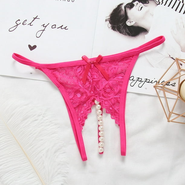 Lencería sexy para mujer, con encaje, perla caliente, masaje, abertura, transparente, sexy, pantalones T